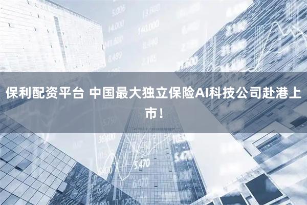 保利配资平台 中国最大独立保险AI科技公司赴港上市！